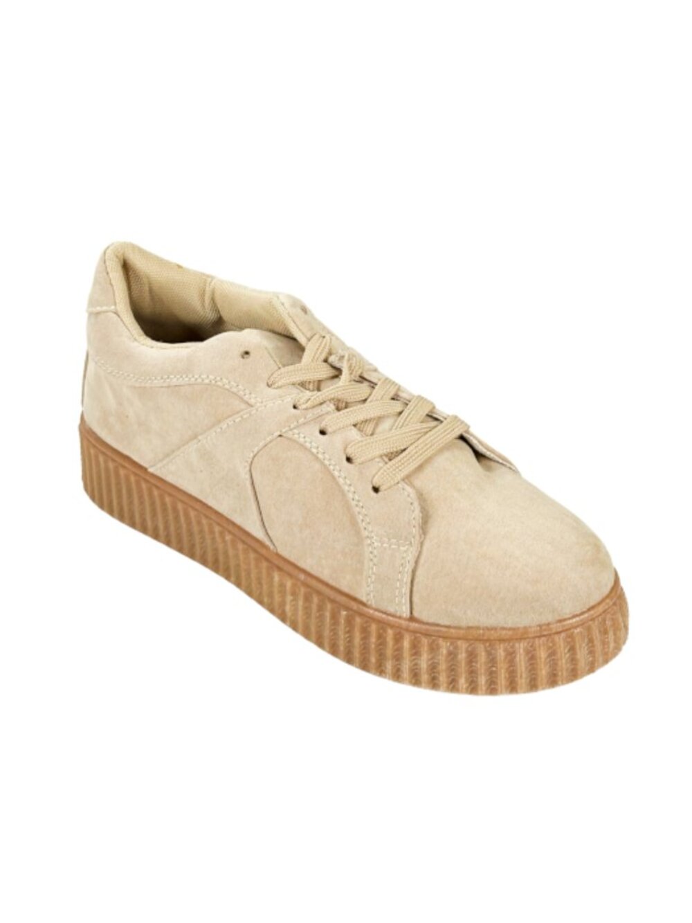 Qupid Rematch-04A Platform Sneakers Lt Taupe Su Pu Lace-Up Casual Shoes